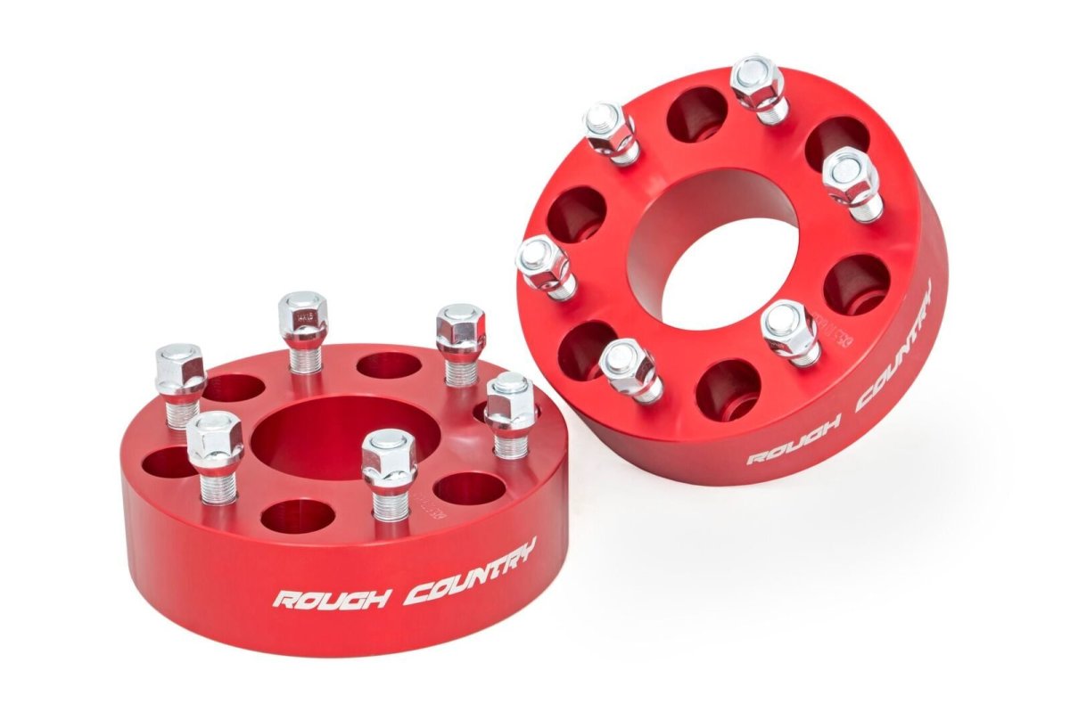 GMC Yukon XL 1500 Wheel Spacers (2) - Rough Country - 2 Inch, 6x5.5, 6061 Aluminum - Red - '00-'14